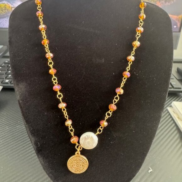 Boho Faith Necklace – Saint Benedict, Nacre Charm & Color Beads - Picture 3 of 3